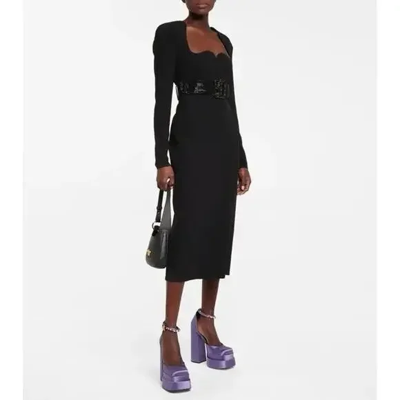 NIB Versace Medusa Aevitas Orchid Purple Satin Crystal Platform Pumps 40.5 $1575
